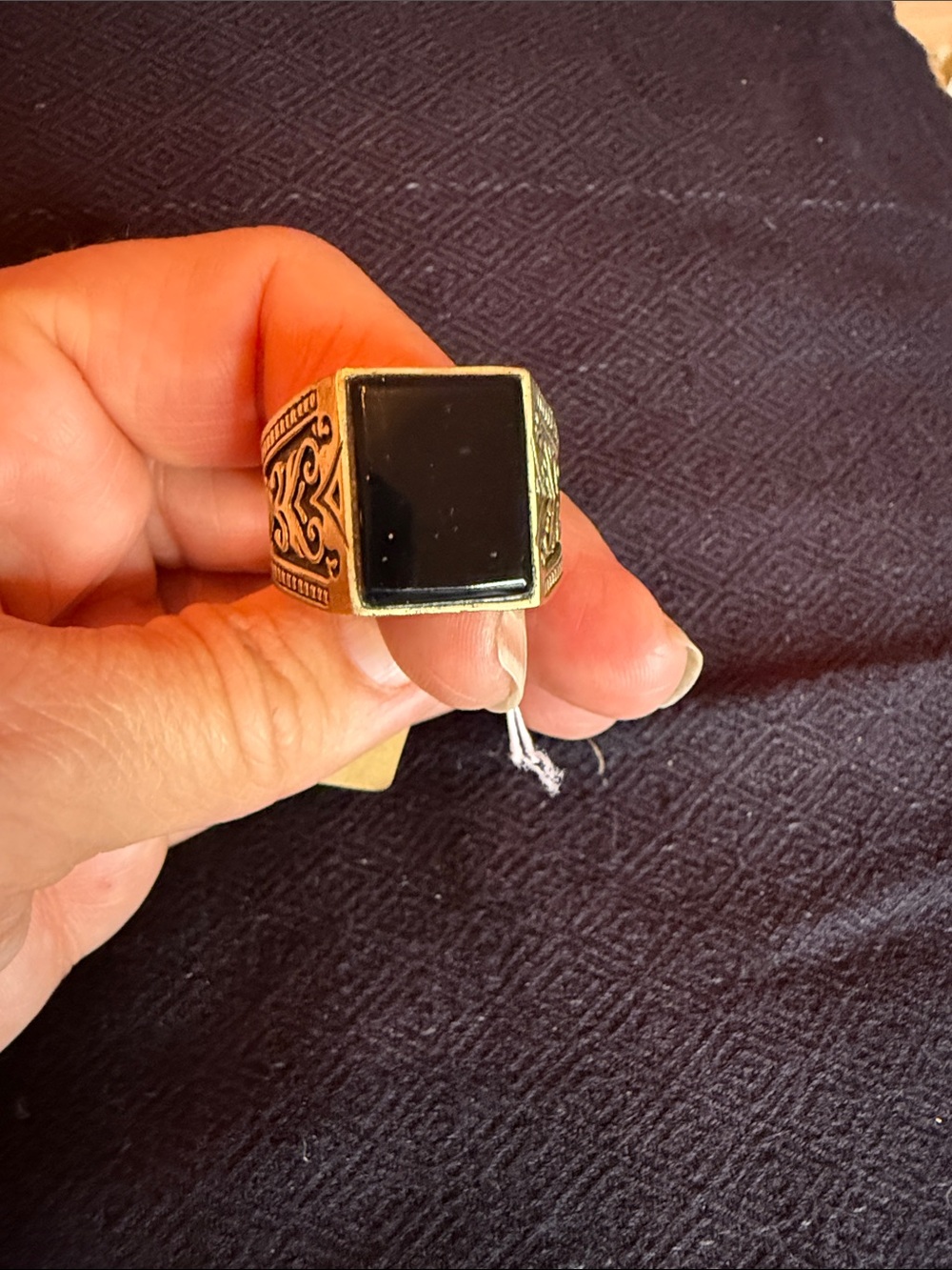 Classic Vintage brass Men's Square Black Onyx Signet Ring